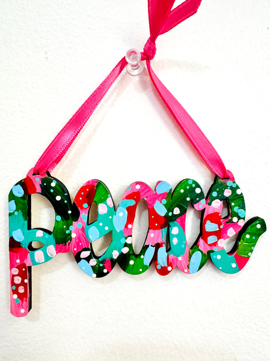 Hand Painted Peace Christmas Ornament 8