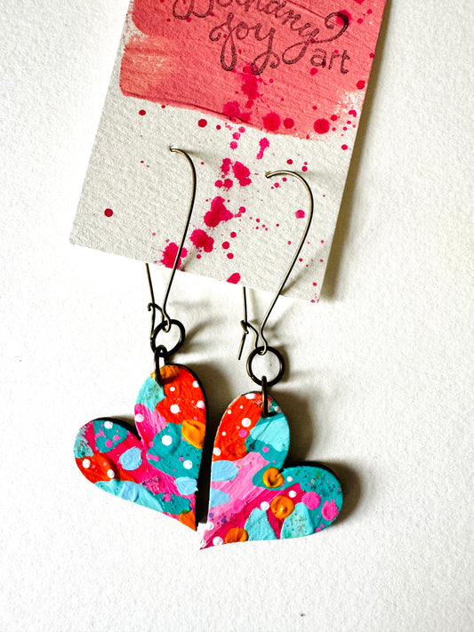 Colorful, Hand Painted, Heart Shaped Earrings 210