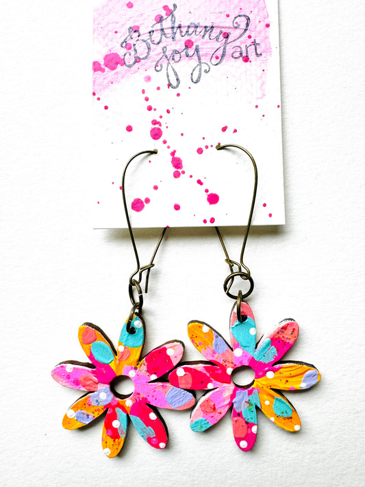 Colorful, Hand Painted Flower Earrings 49