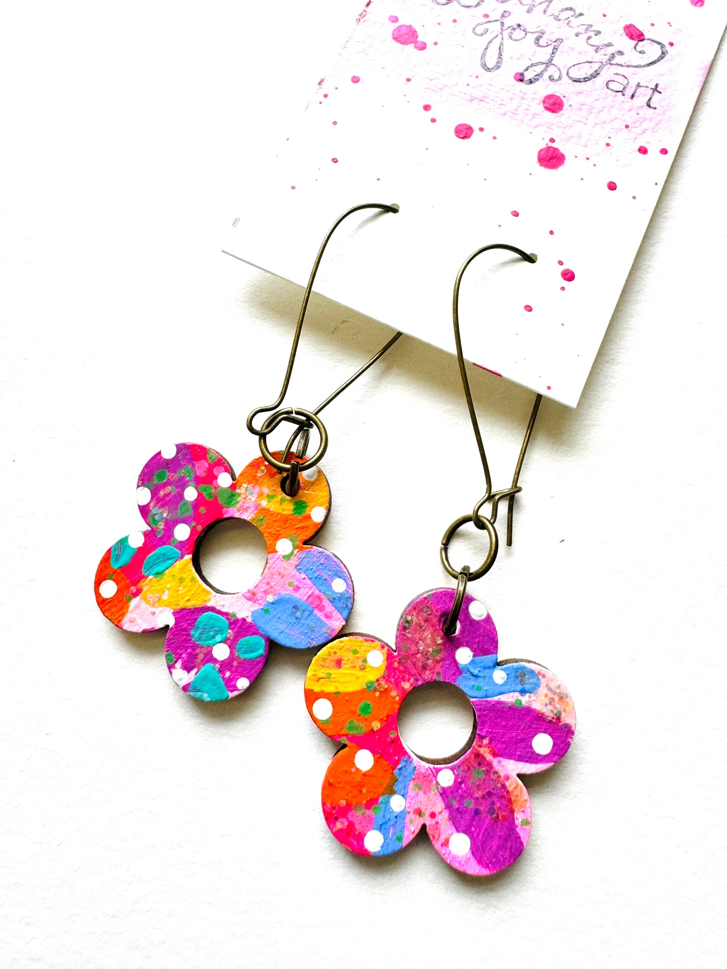 Colorful, Hand Painted 5 Petal Flower Earrings 18