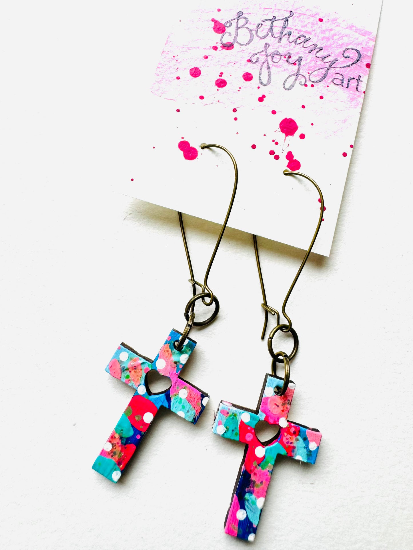 Colorful, Hand Painted Cross Earrings 21