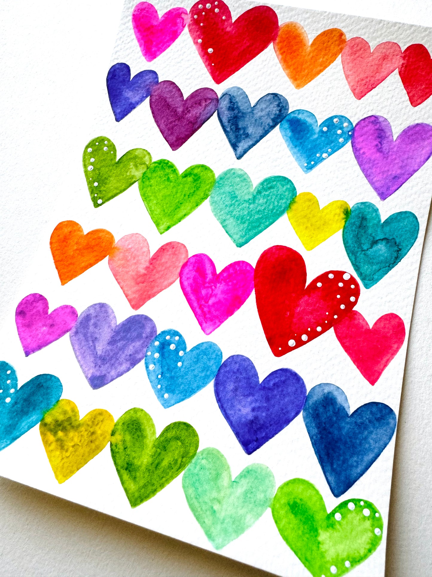 Rainbow Watercolor Hearts Original Painting on 5x7 inch paper no. 3