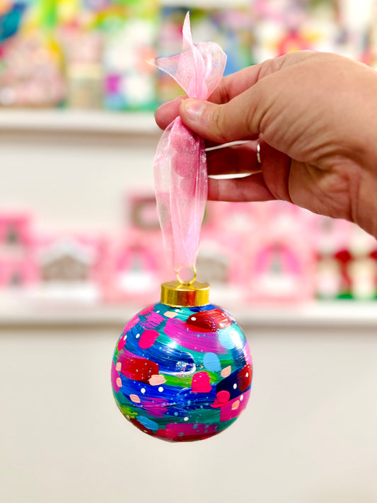 Hand Painted Ceramic Round Ornament Multi-Color Abstract 7