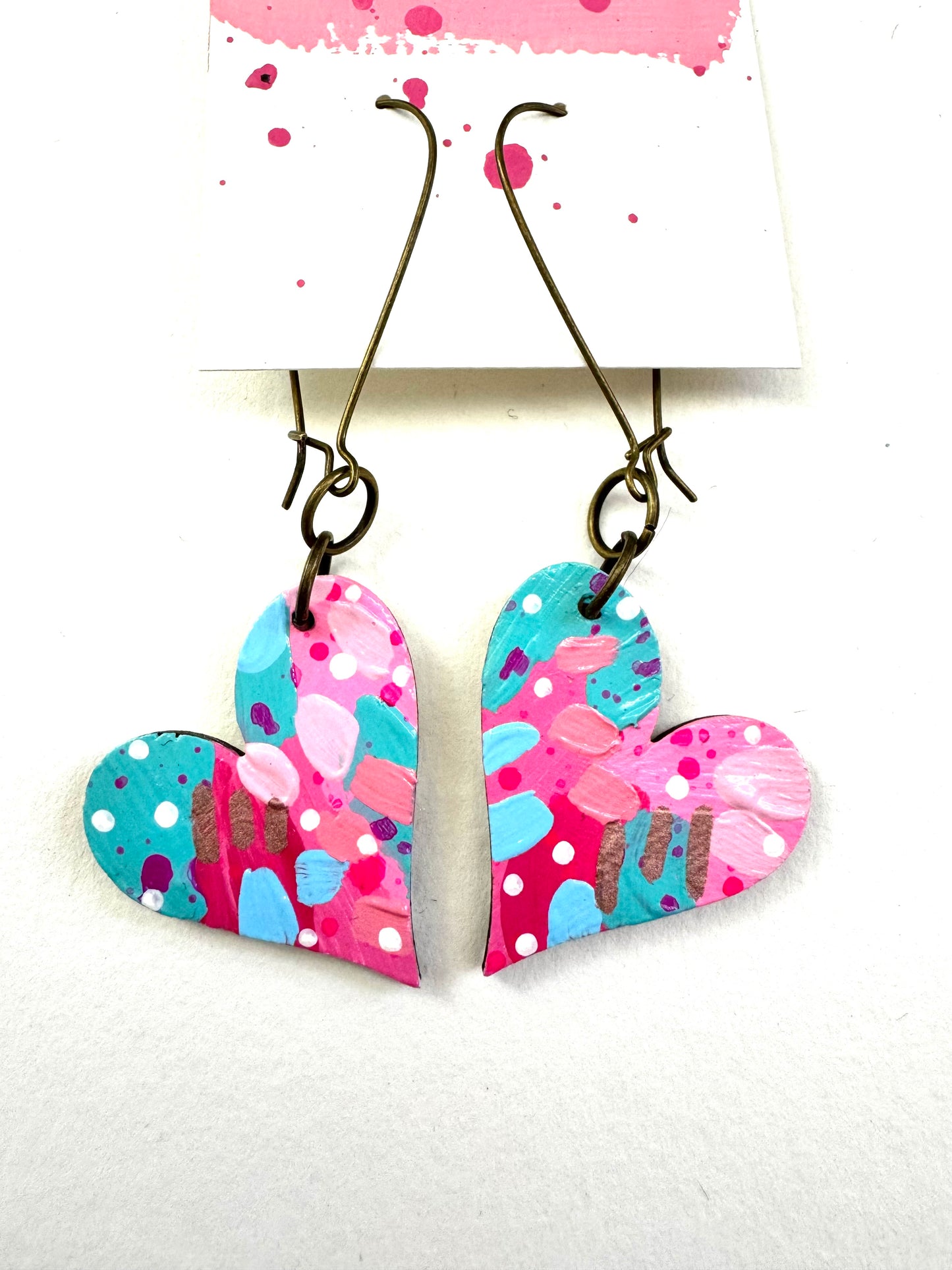 Colorful, Hand Painted, Valentine Heart Shaped Earrings 5