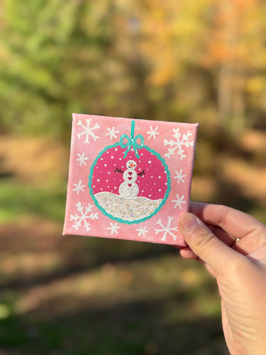 Christmas Snowman Mini Canvas Pink 1