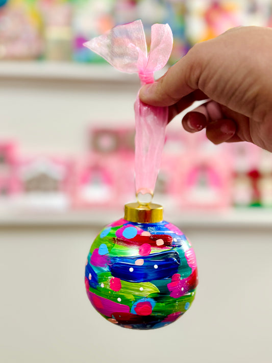 Hand Painted Ceramic Round Ornament Multi-Color Abstract 6