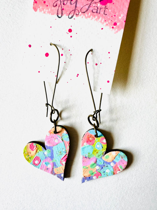 Colorful, Hand Painted, Heart Shaped Earrings 221