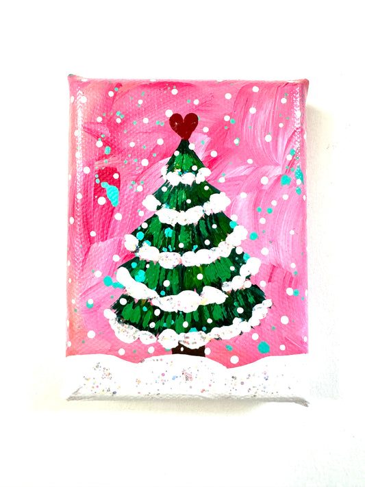 Pink Christmas Tree Mini Canvas 2