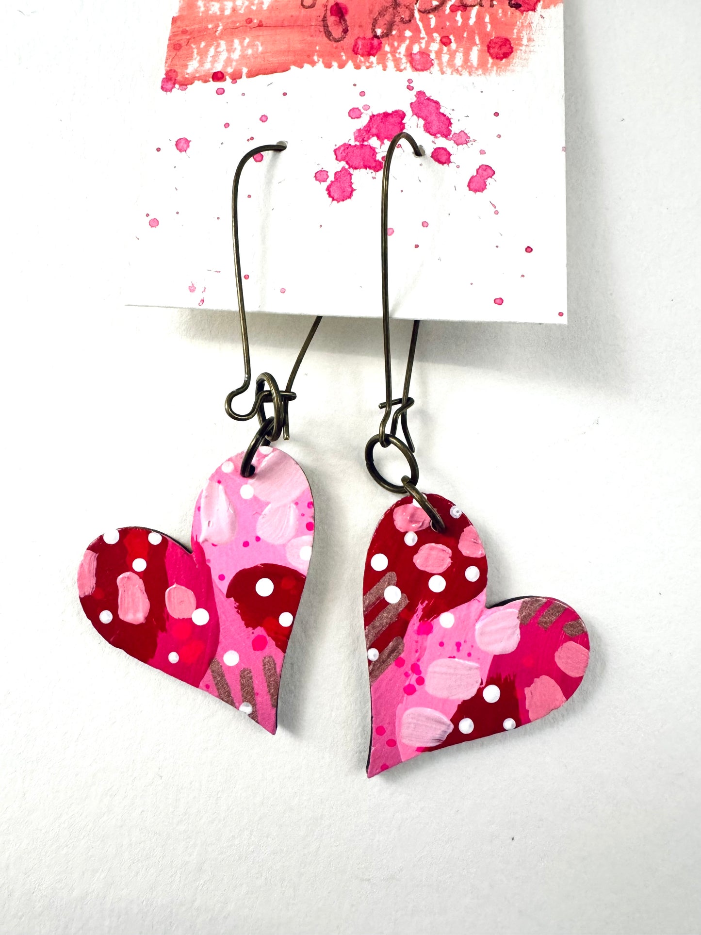 Colorful, Hand Painted, Valentine Heart Shaped Earrings 21