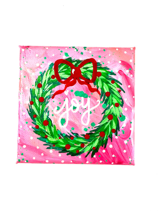 Christmas Wreath Original 4x4 inch canvas pink joy 2