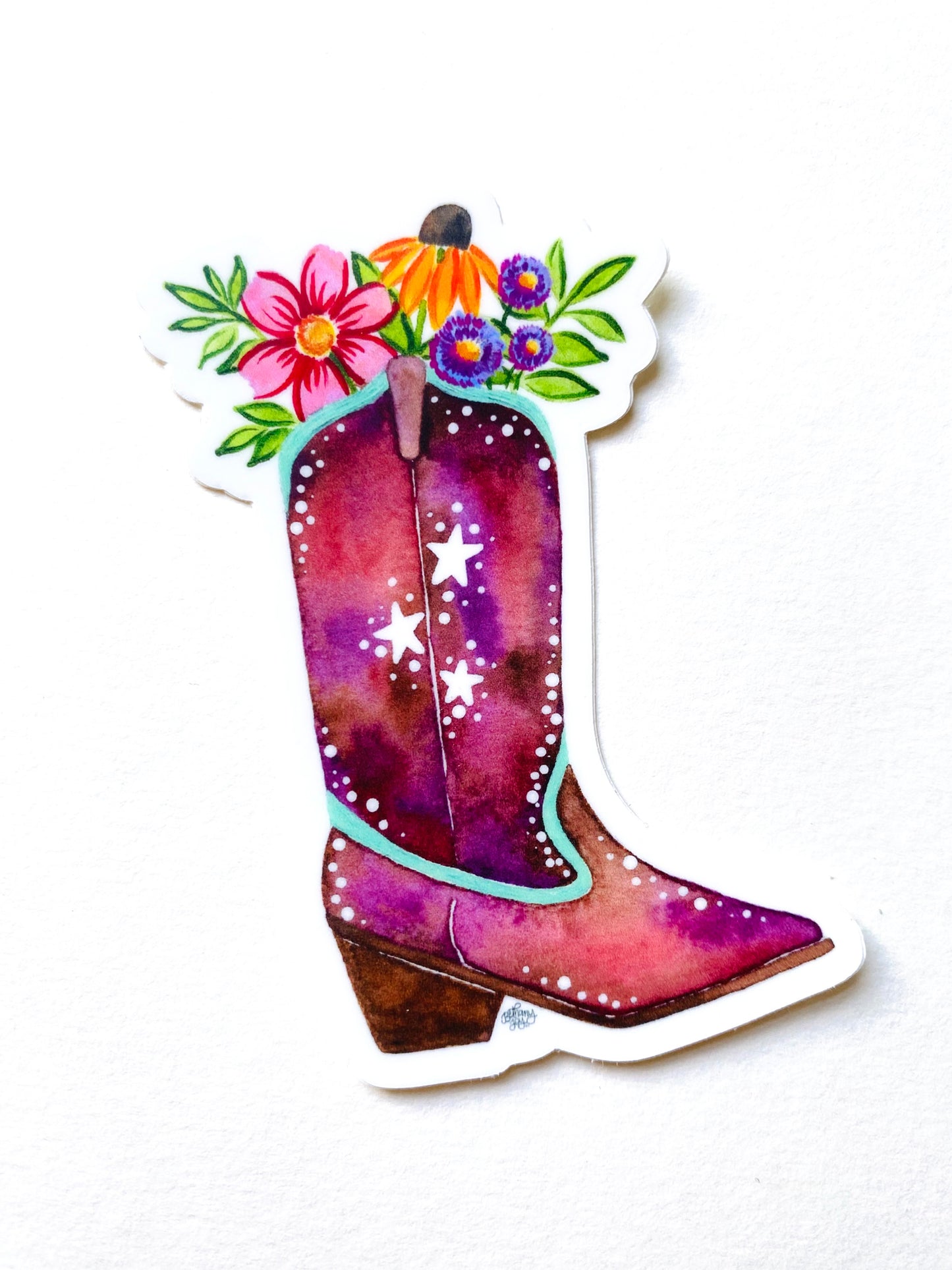 Floral Cowgirl Boot Vinyl Sticker - September 2023 Sticker of the Month