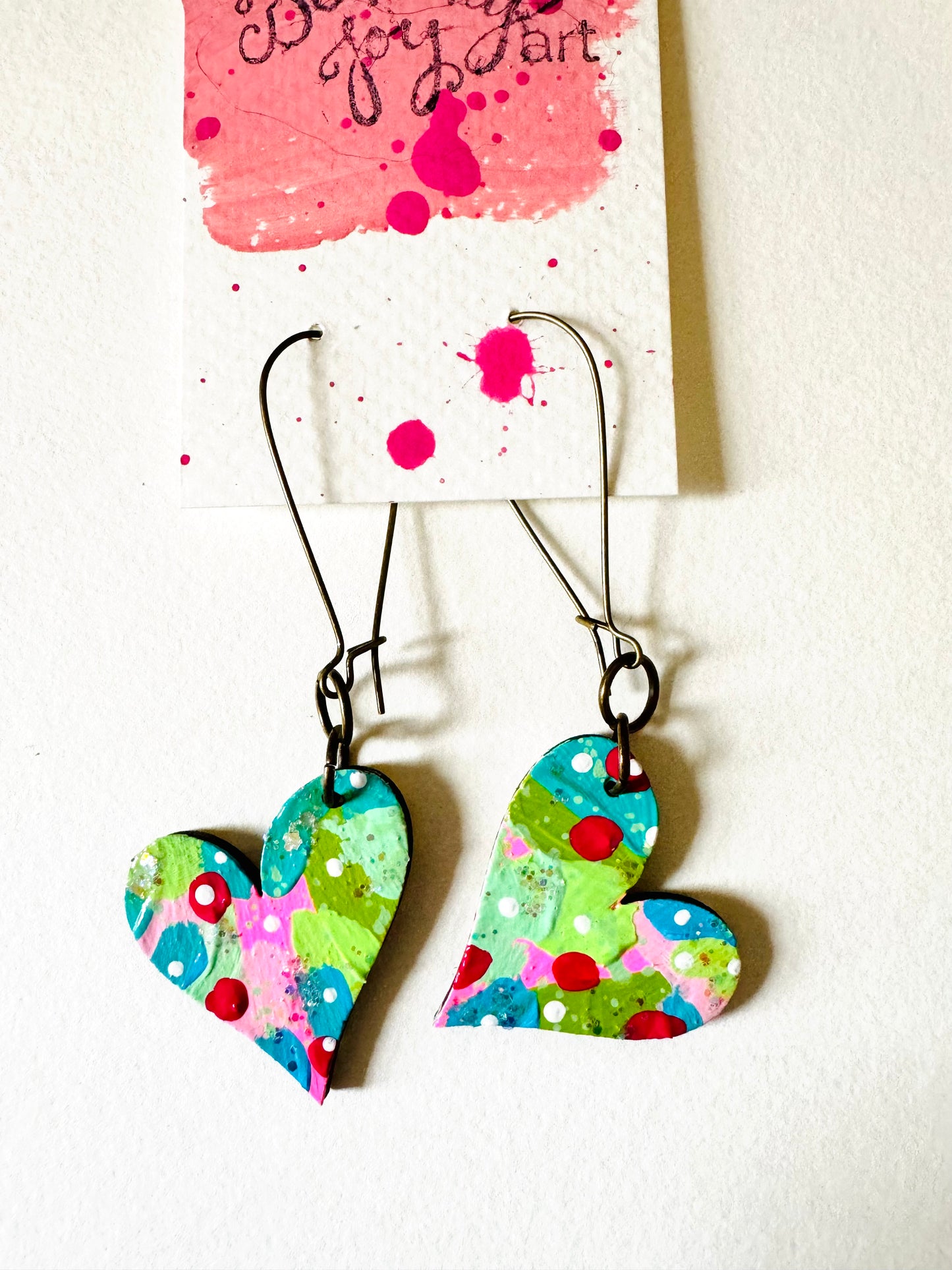 Colorful, Hand Painted, Heart Shaped Earrings 187