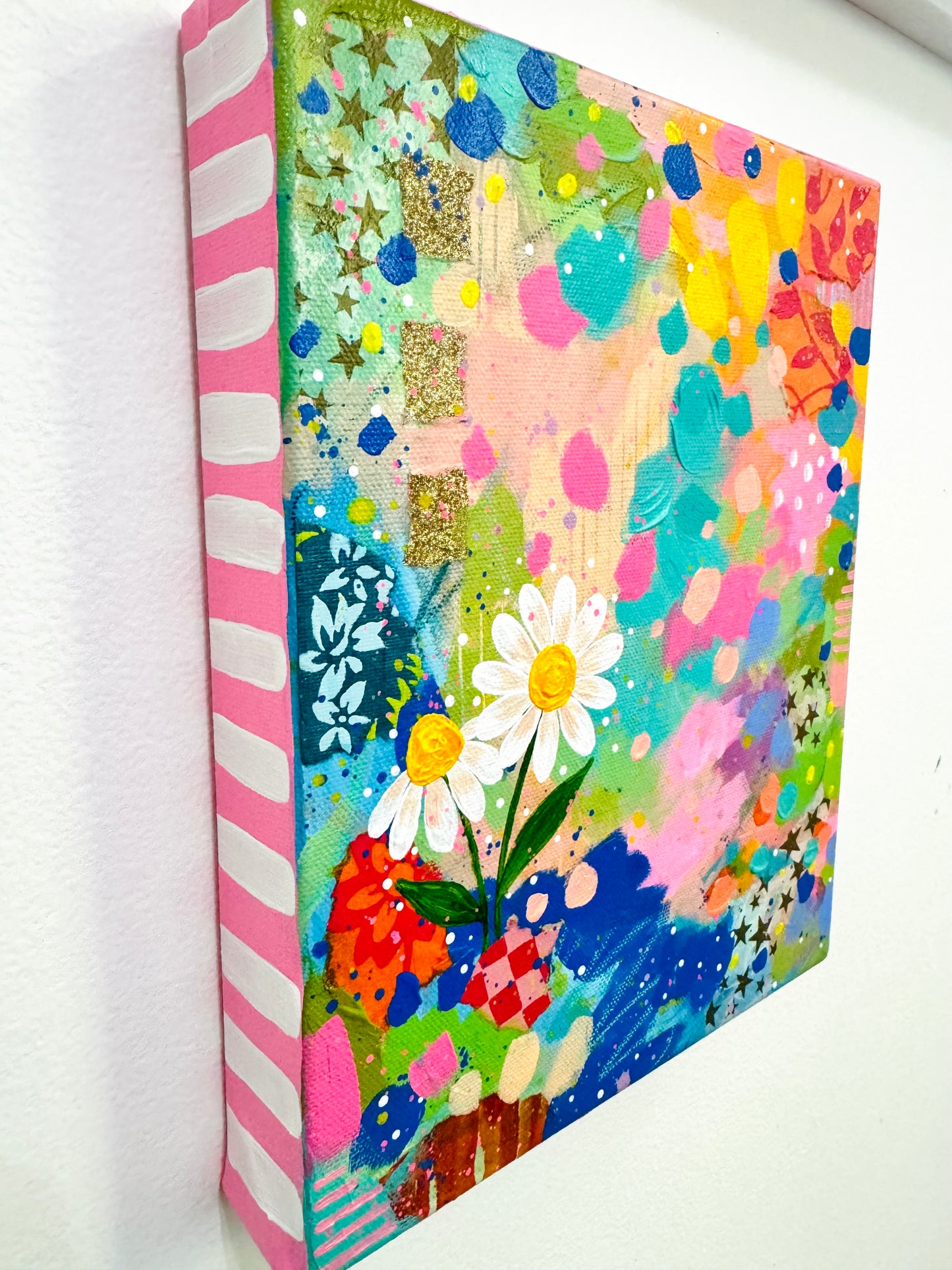 “Collage Petals" Abstract Collage Painting on 8x10 inch canvas