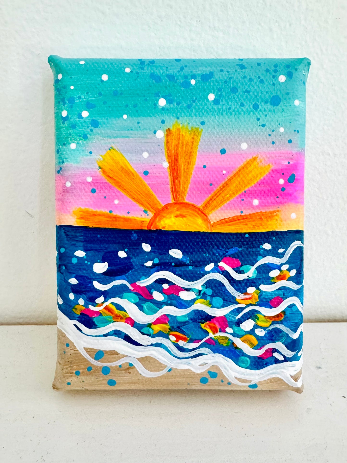 "Painted in Sunshine" Original Beach Painting on 3x4 inch mini canvas
