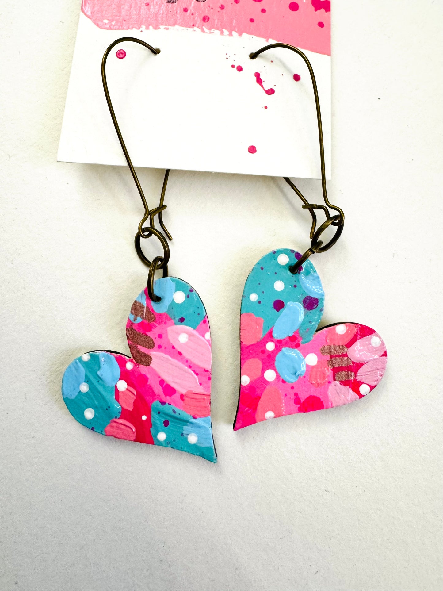 Colorful, Hand Painted, Valentine Heart Shaped Earrings 1