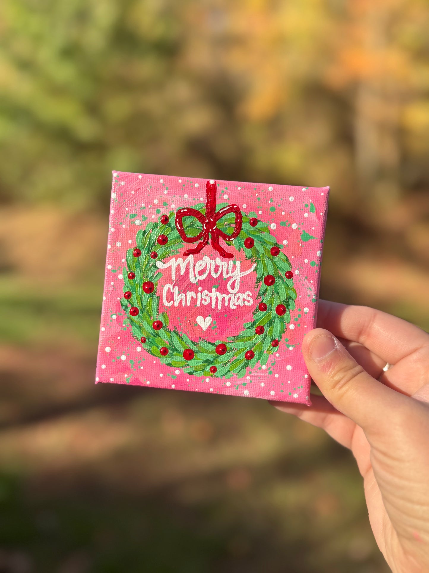 Christmas Wreath Mini Canvas Pink Merry Christmas