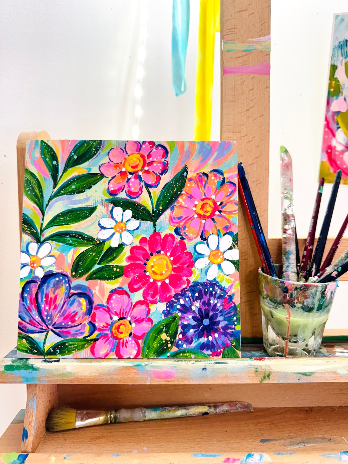 “Blossoming Brushstrokes” 8x8 inch original floral painting on wood panel