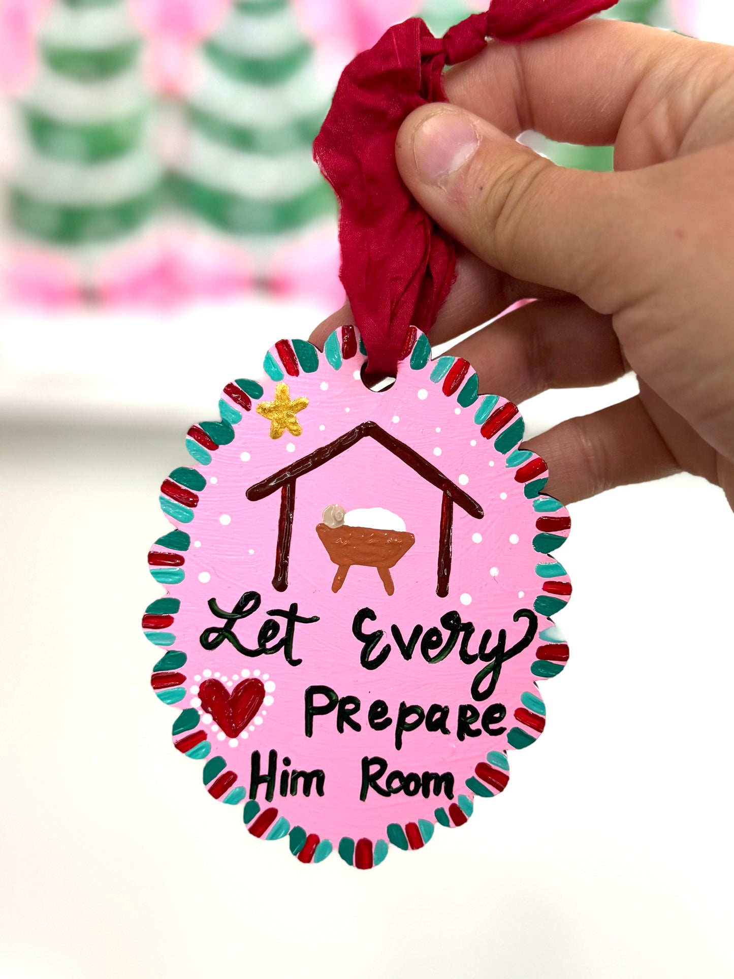 Hand Painted Wooden Ornament Let Every Heart Prepare Him Room 3