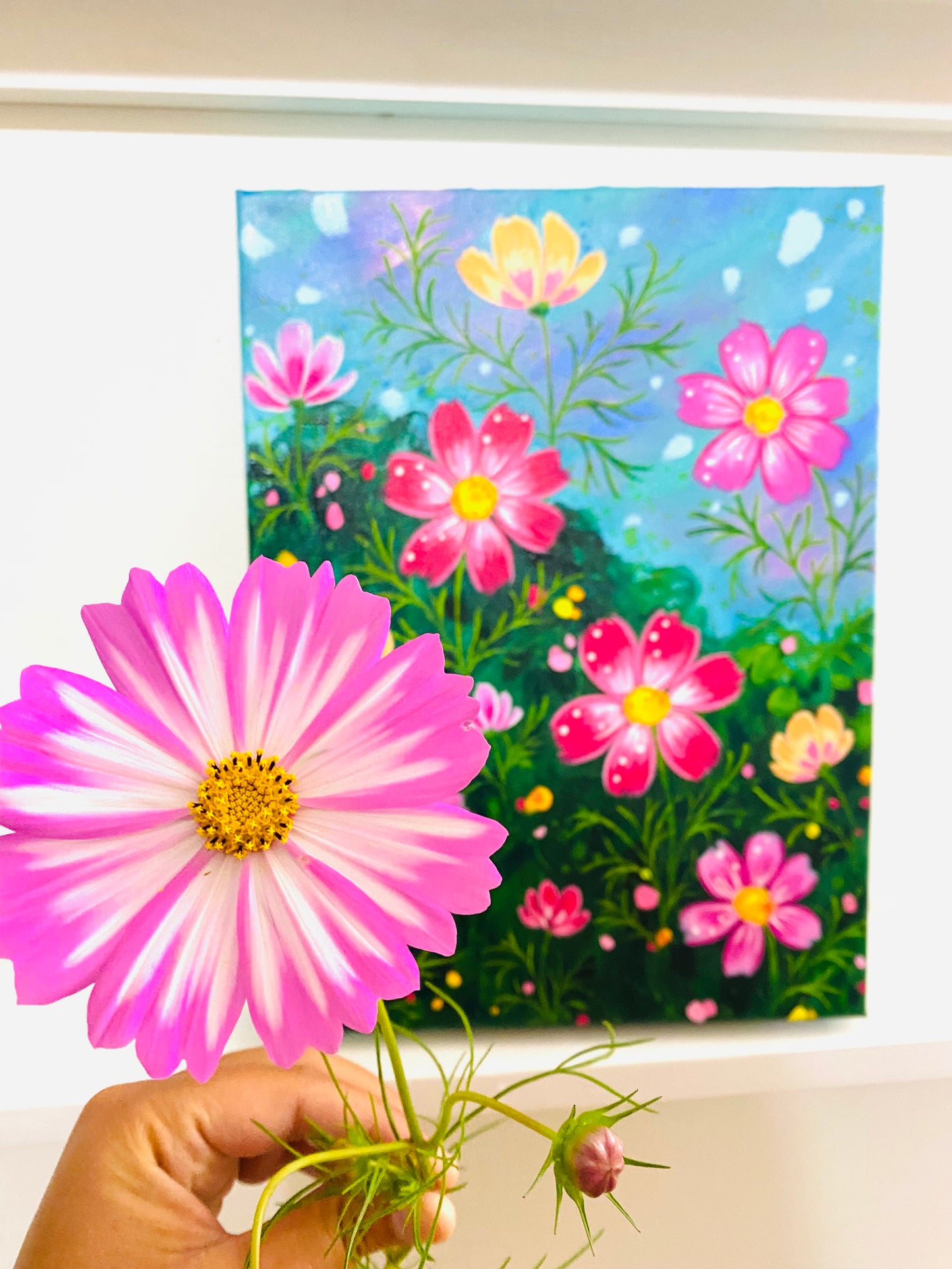 “Cosmo Fields” 9x12 inch original floral painting on canvas