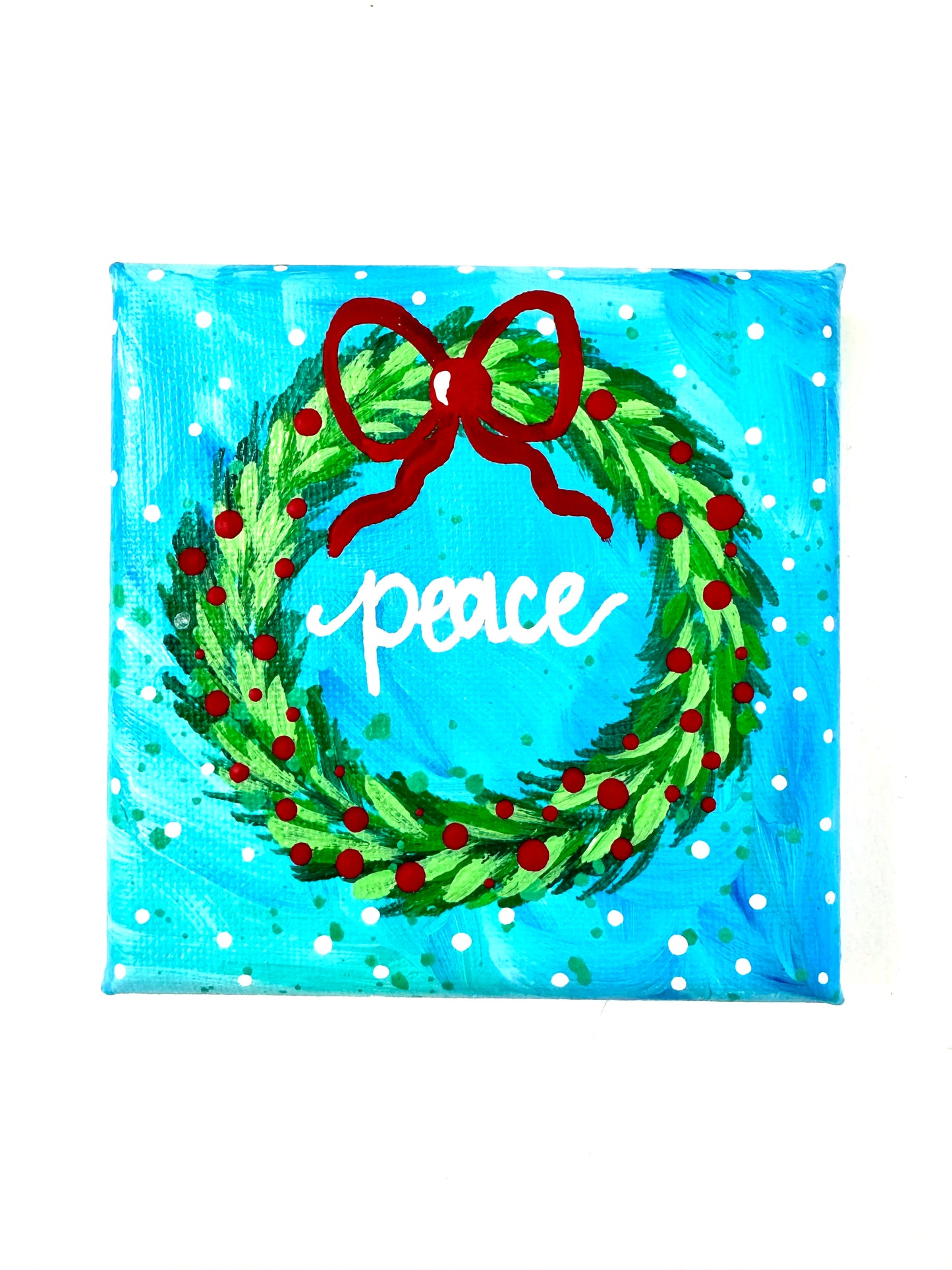 Christmas Wreath Original 4x4 inch canvas blue peace