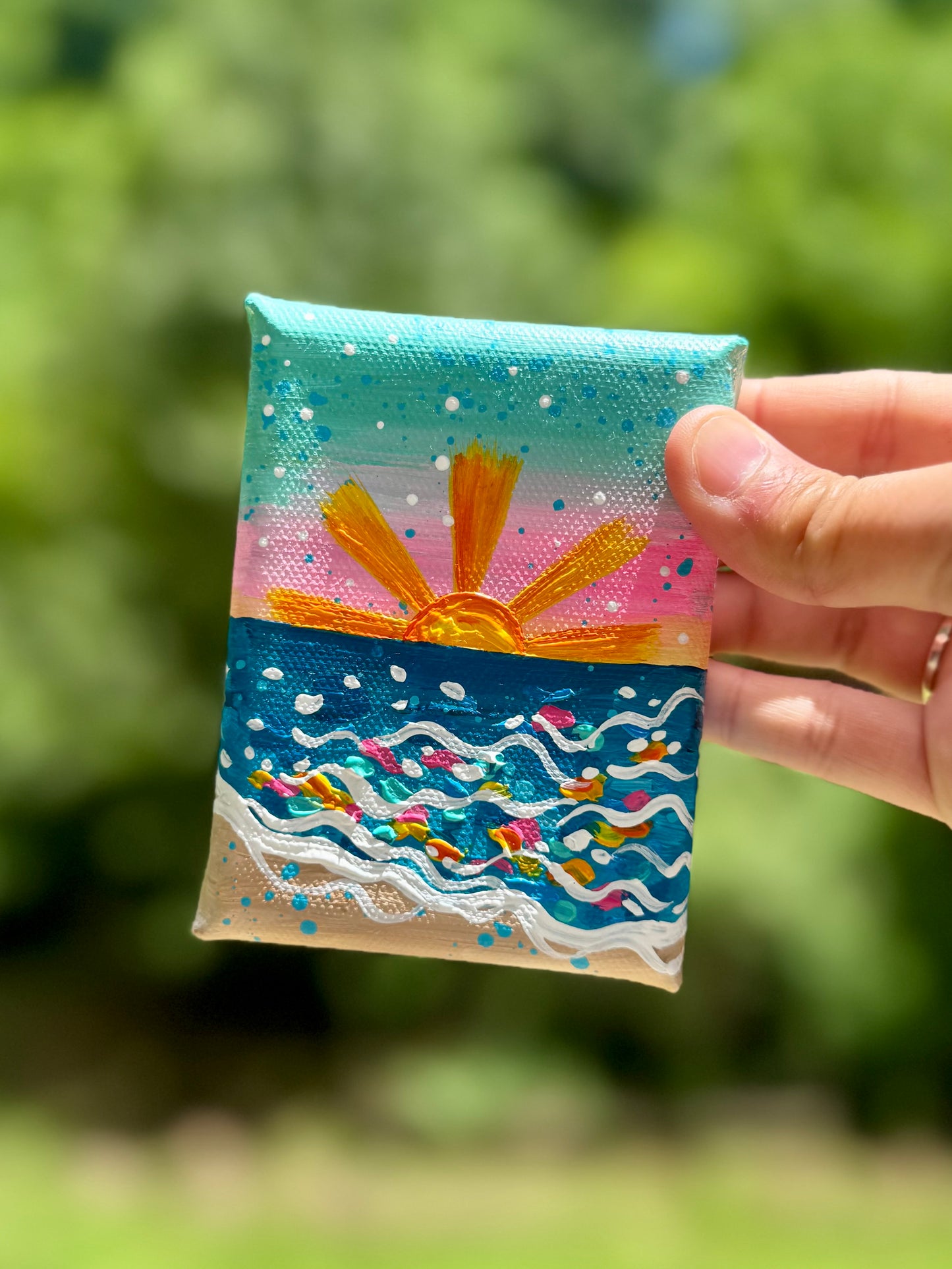 "Painted in Sunshine" Original Beach Painting on 3x4 inch mini canvas
