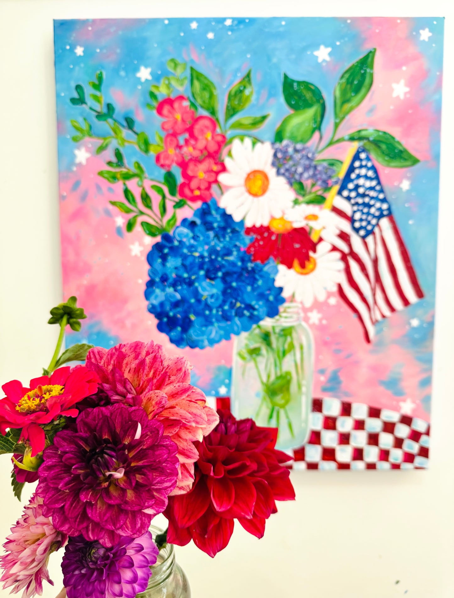 "Red, White, and Blooms" Original Painting #27 of 52 Weeks of Colorful Joy 2026
