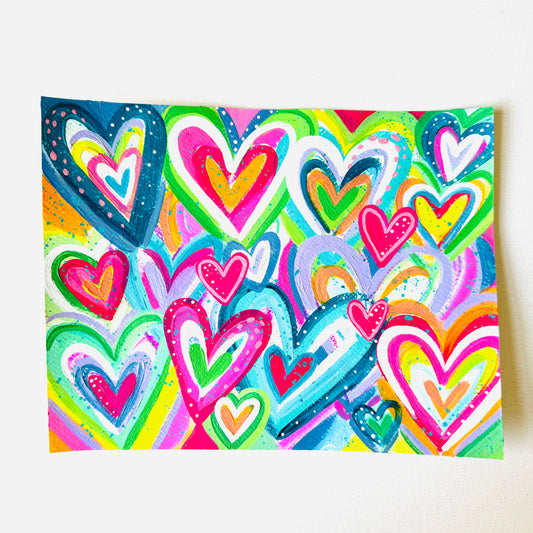 Mixed Media Hearts Original Painting on 8.5x11 inch paper