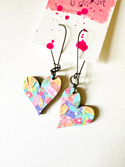 Colorful, Hand Painted, Heart Shaped Earrings 205