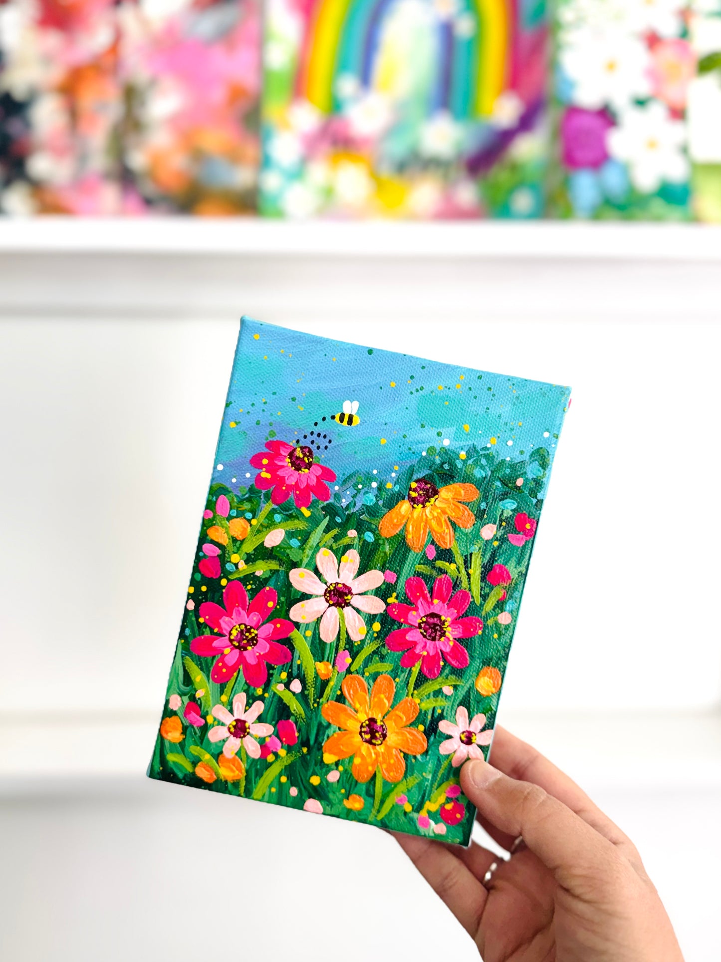 "Buzzing Through the Blooms" Original Painting #11 of 52 Weeks of Colorful Joy 2026
