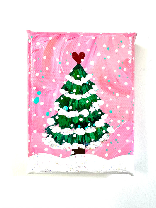 Pink Christmas Tree Mini Canvas 1