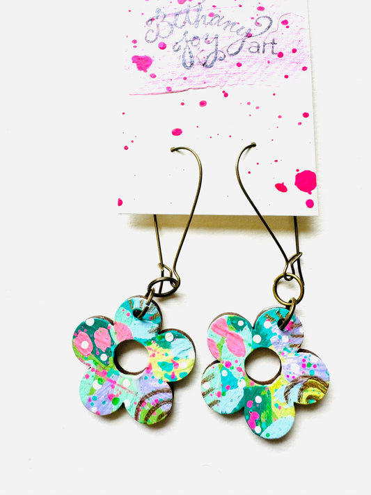 Colorful, Hand Painted 5 Petal Flower Earrings 1