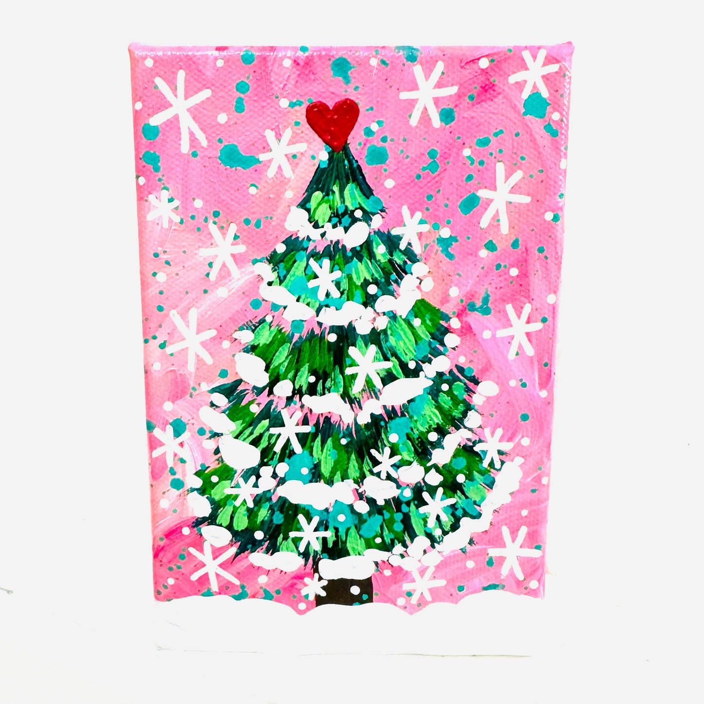 PRE-ORDER / Pink Christmas Tree 5x7 inch original painting on canvas