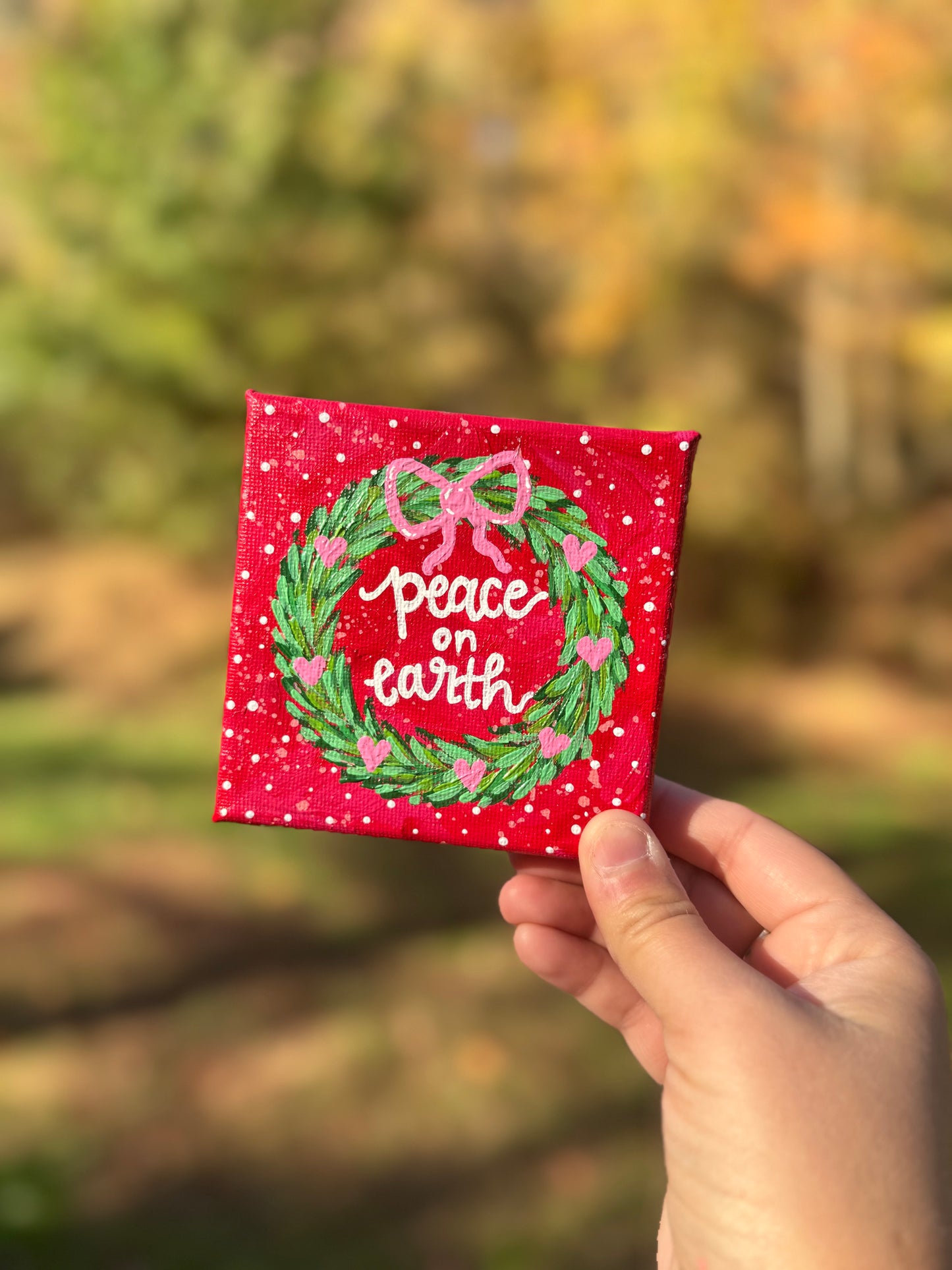Christmas Wreath Mini Canvas Red Peace on Earth