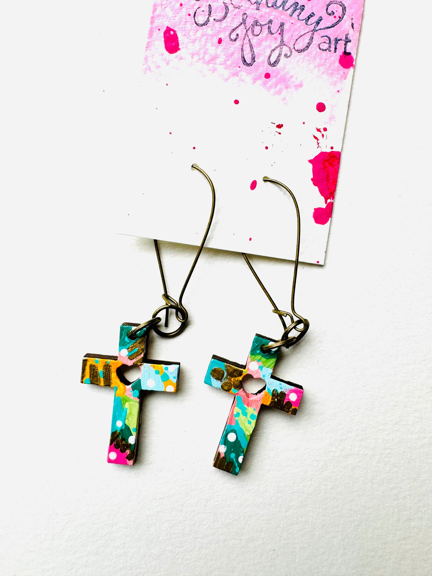 Colorful, Hand Painted Cross Earrings 5