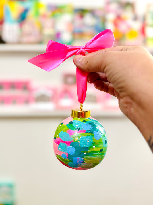 Hand Painted Ceramic Round Ornament Multi-Color Abstract 4