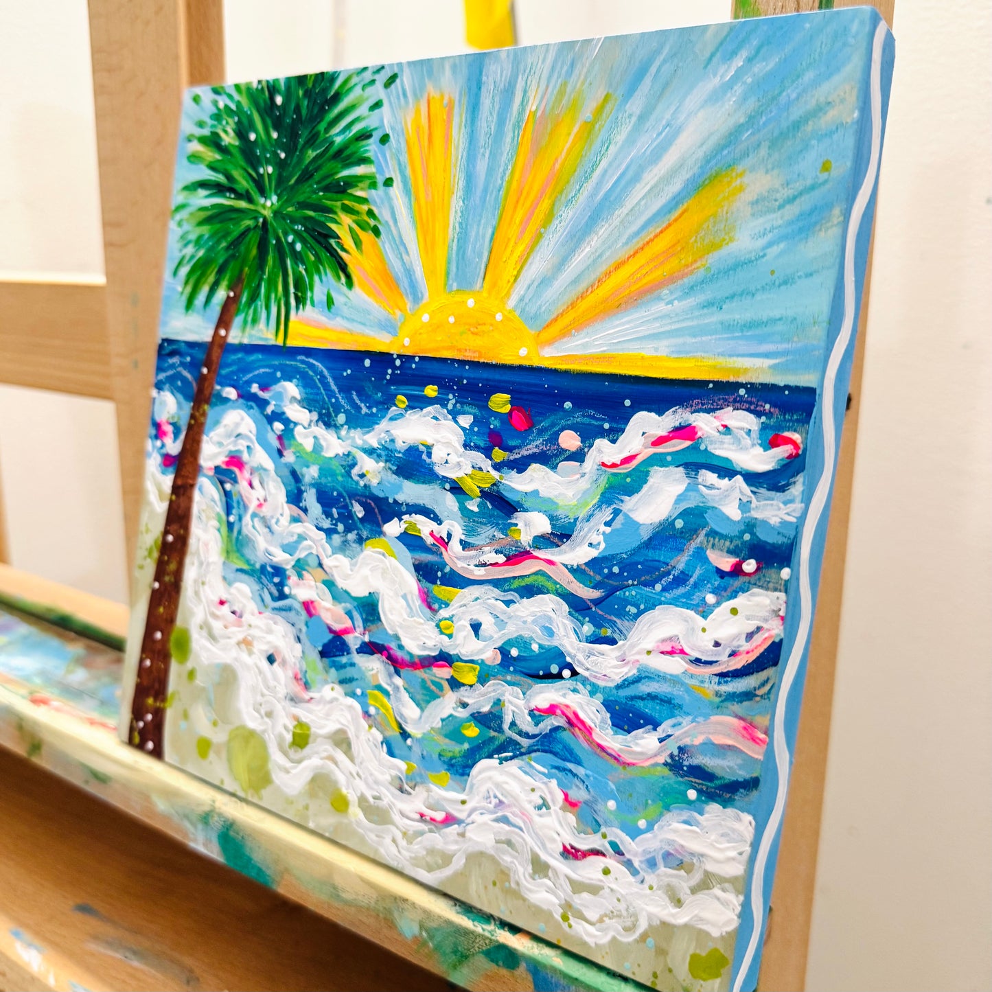 "Palm Dream" Original Beach Painting on 8x8 inch wood panel