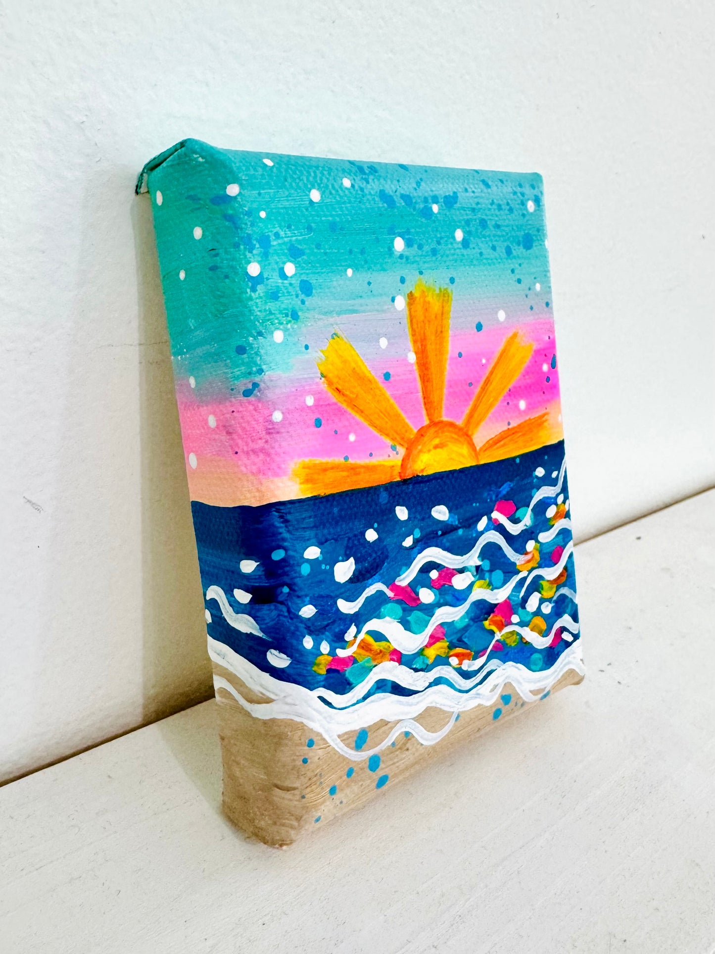 "Painted in Sunshine" Original Beach Painting on 3x4 inch mini canvas