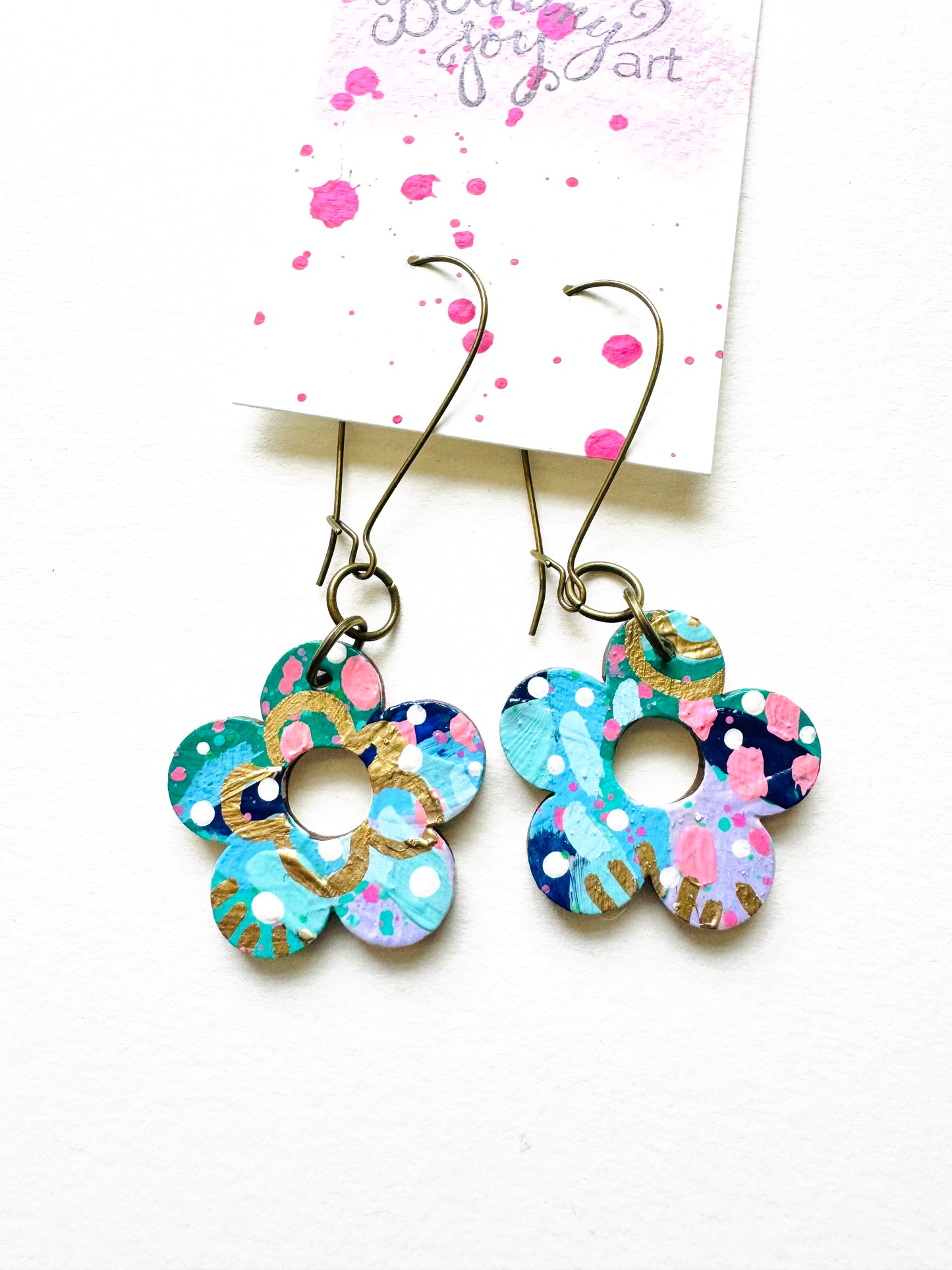 Colorful, Hand Painted 5 Petal Flower Earrings 19