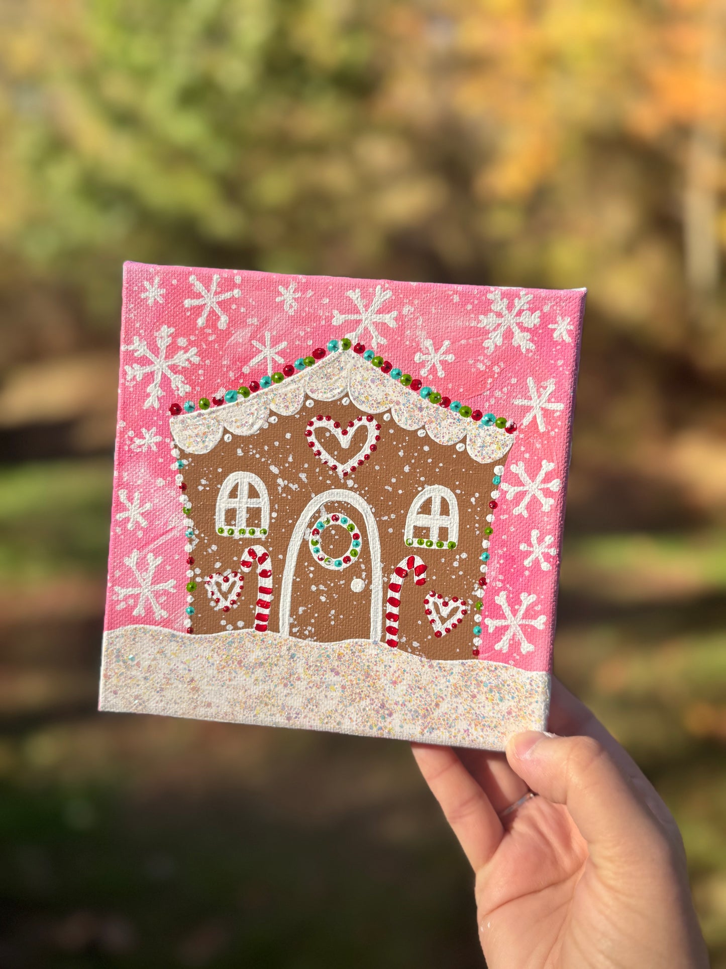Christmas Gingerbread House 6x6 inch original painting on canvas 1