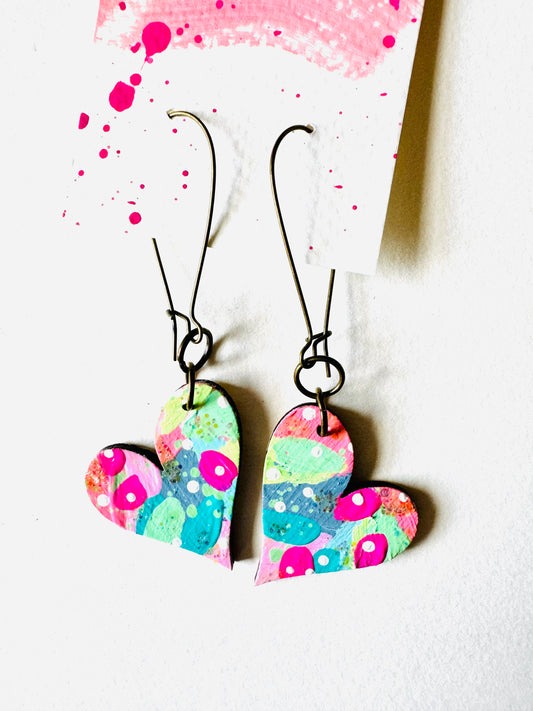 Colorful, Hand Painted, Heart Shaped Earrings 220