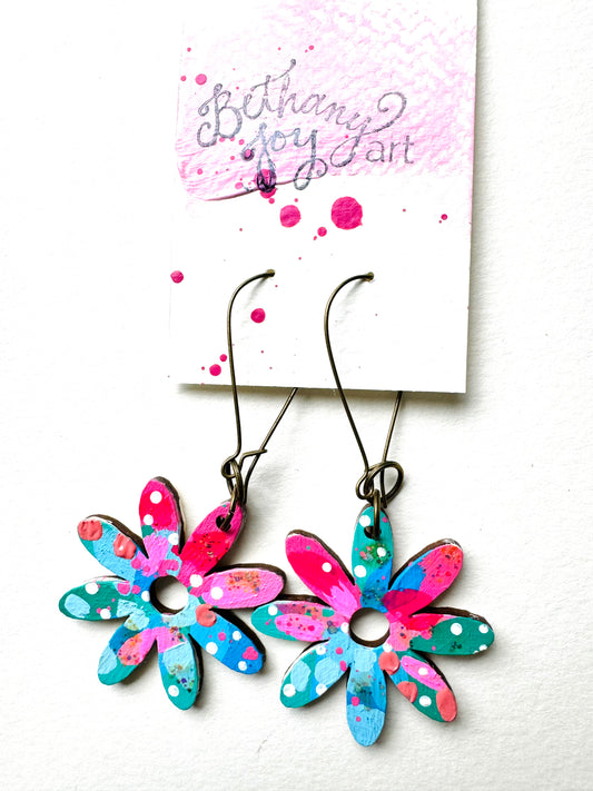 Colorful, Hand Painted Flower Earrings 61