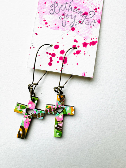 Colorful, Hand Painted Cross Earrings 12