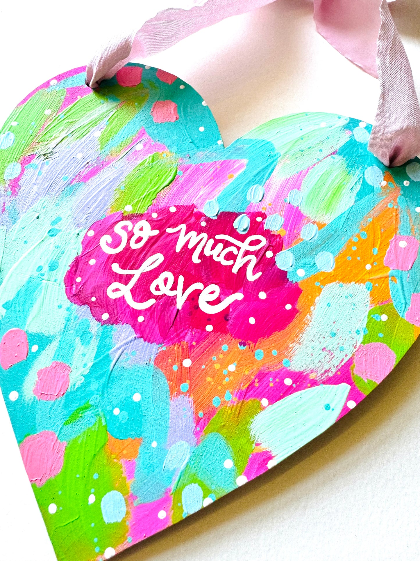 Original painting, wooden heart wall hanging with bow no.2