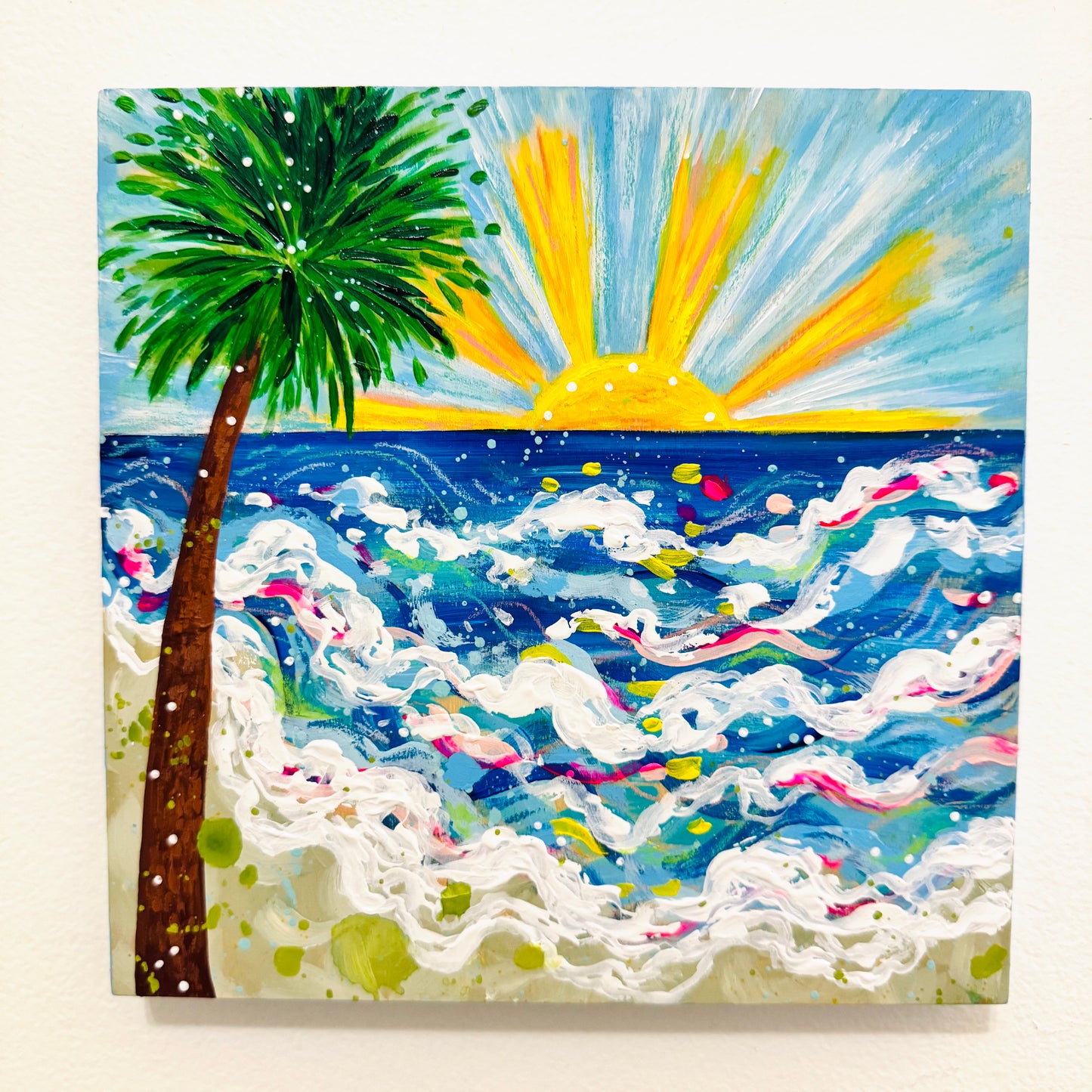 "Palm Dream" Original Beach Painting on 8x8 inch wood panel
