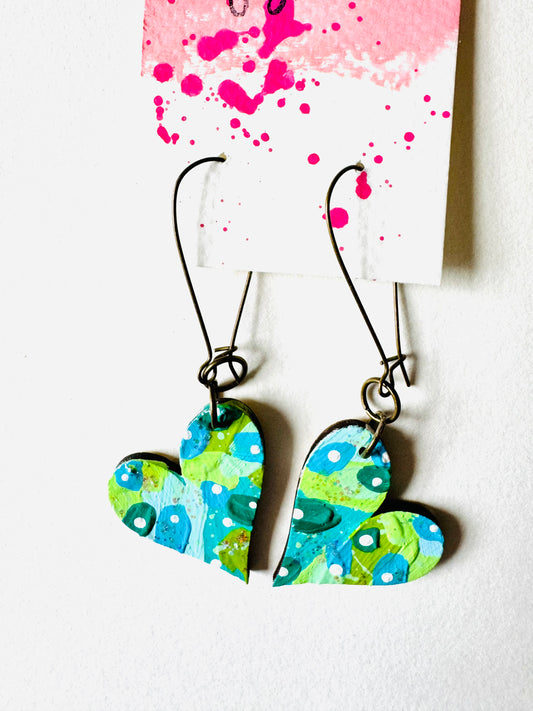 Colorful, Hand Painted, Heart Shaped Earrings 224