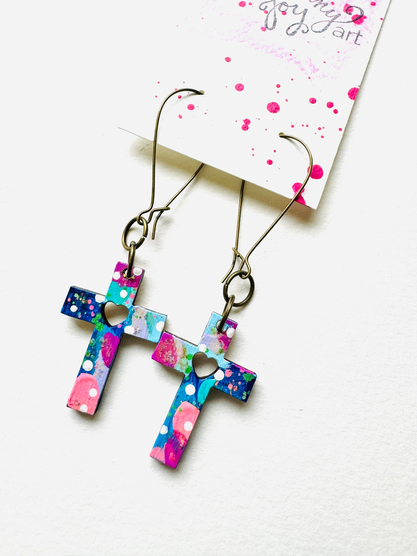 Colorful, Hand Painted Cross Earrings 23