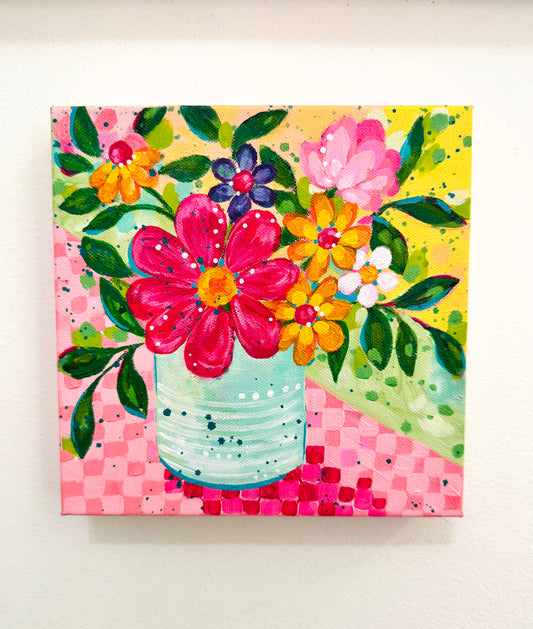“Summer Soiree” 8x8 inch original floral painting on canvas