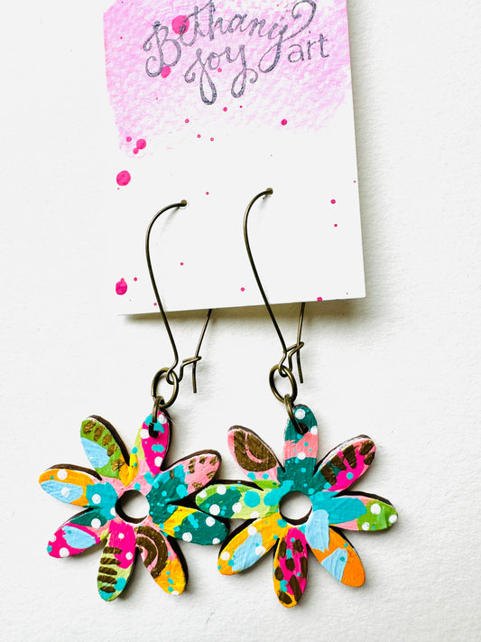 Colorful, Hand Painted Flower Earrings 58