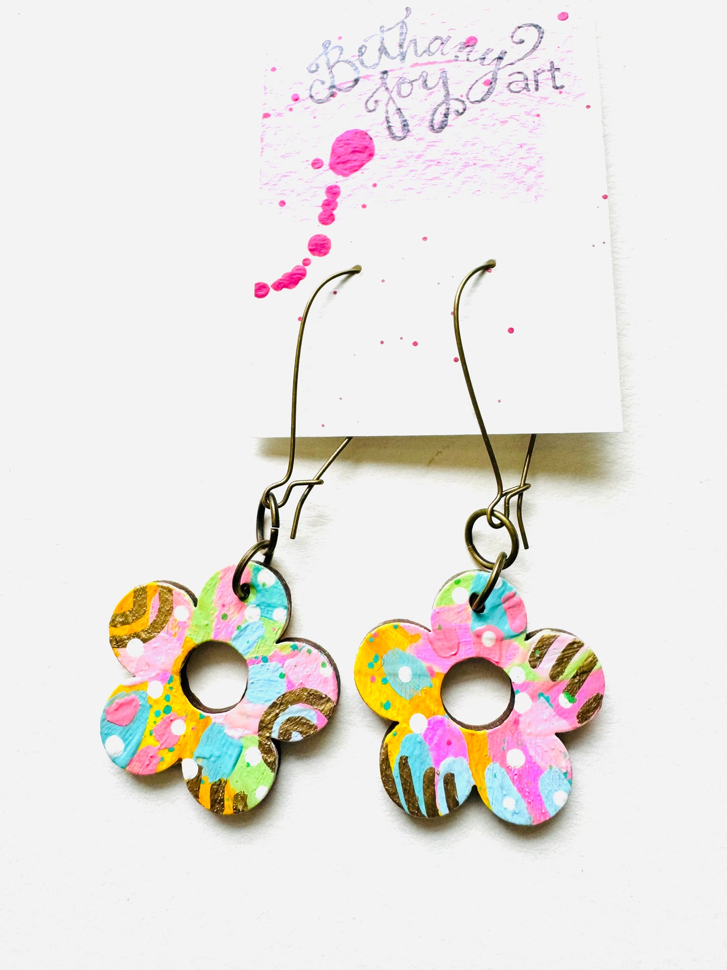 Colorful, Hand Painted 5 Petal Flower Earrings 3