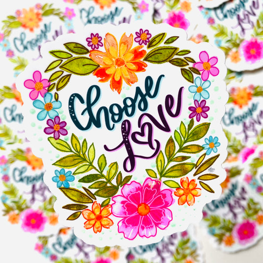 Choose Love Floral Heart Vinyl Sticker October 2023 Sticker of the Month